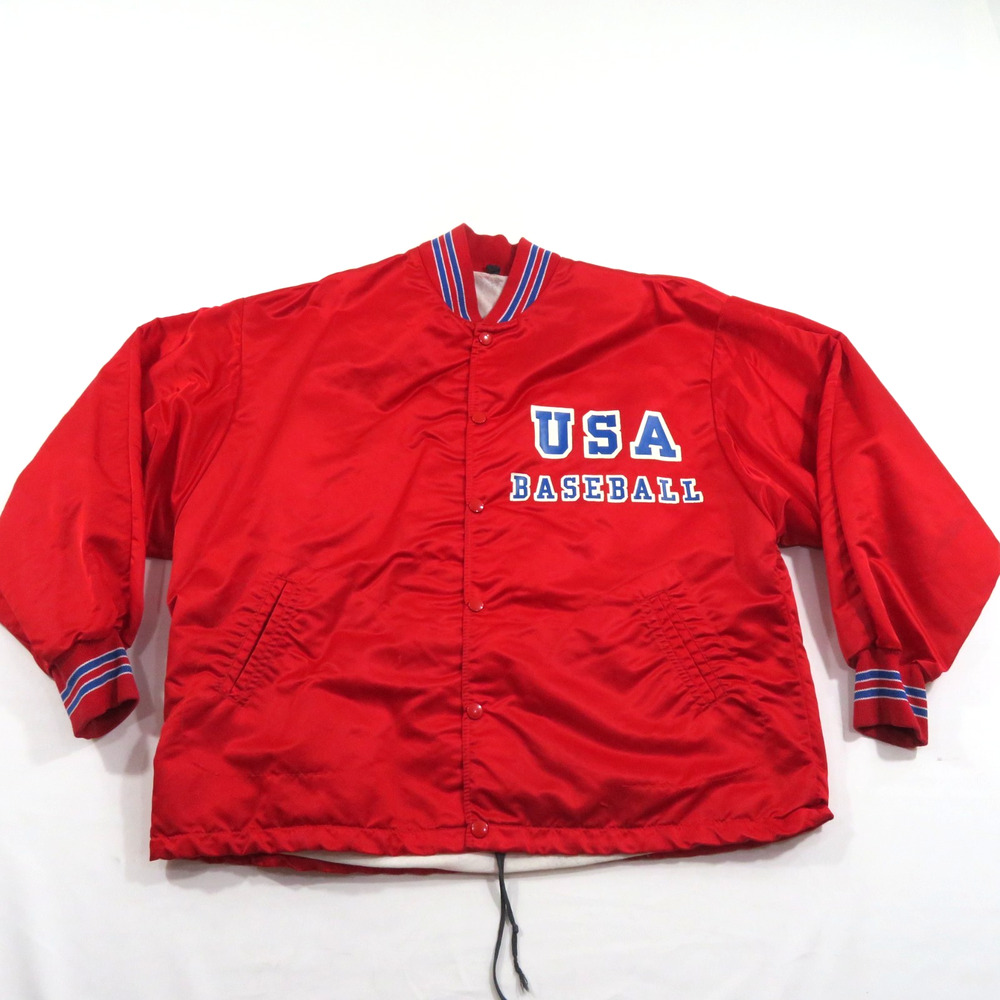 USA Baseball Red Satin Jacket Sz L Starter Style 1970s/80s Vintage